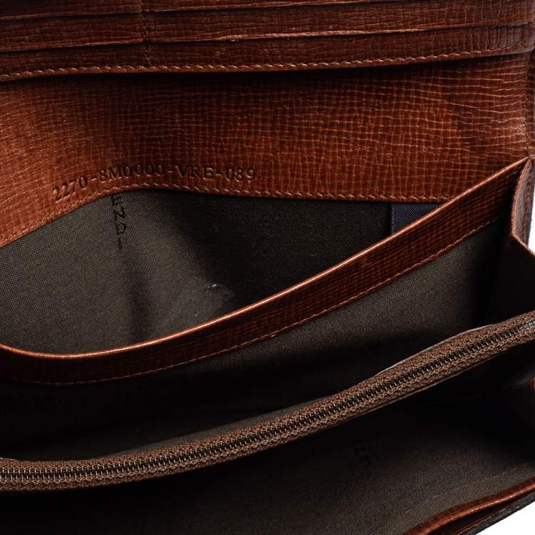 Pre Owned Fendi Tobacco Zucca Coated Canvas Trifold Continental Wallet