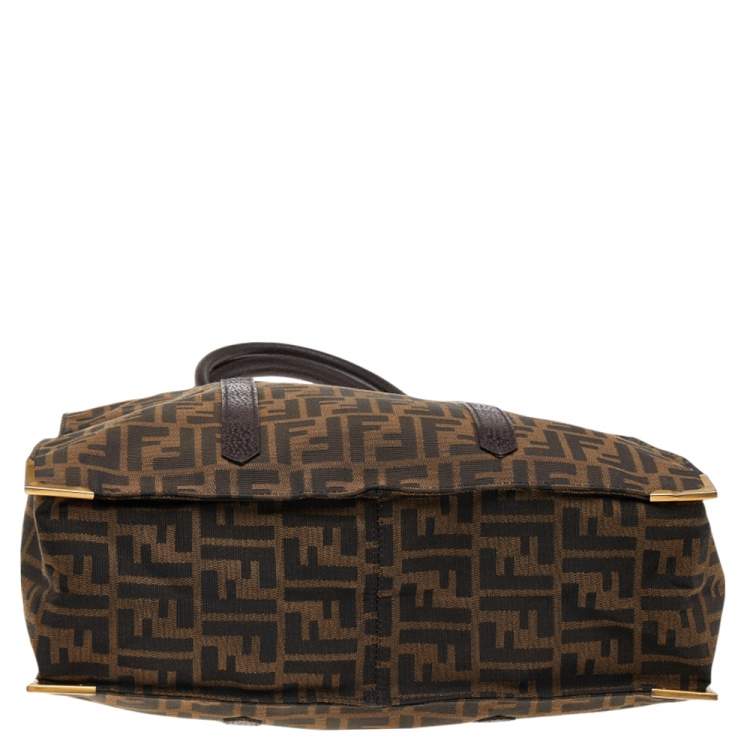 Pre Owned Fendi Tobacco Zucca Canvas and Leather Classico No. 5 Vertical Tote