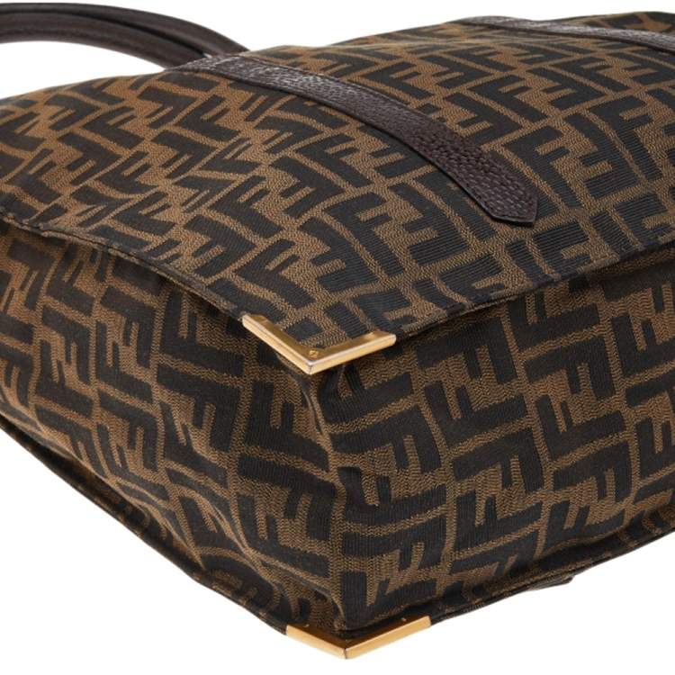 Pre Owned Fendi Tobacco Zucca Canvas and Leather Classico No. 5 Vertical Tote