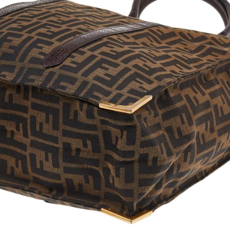 Pre Owned Fendi Tobacco Zucca Canvas and Leather Classico No. 5 Vertical Tote