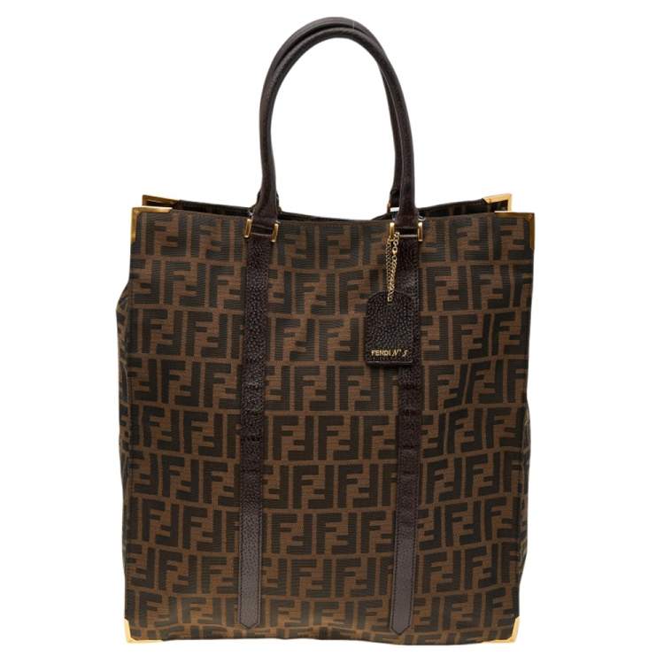 Pre Owned Fendi Tobacco Zucca Canvas and Leather Classico No. 5 Vertical Tote