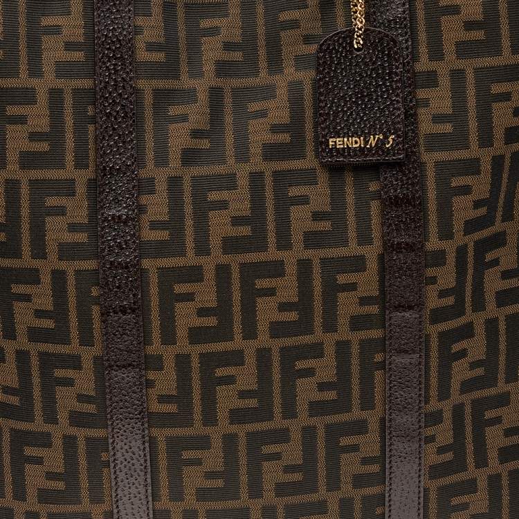 Pre Owned Fendi Tobacco Zucca Canvas and Leather Classico No. 5 Vertical Tote