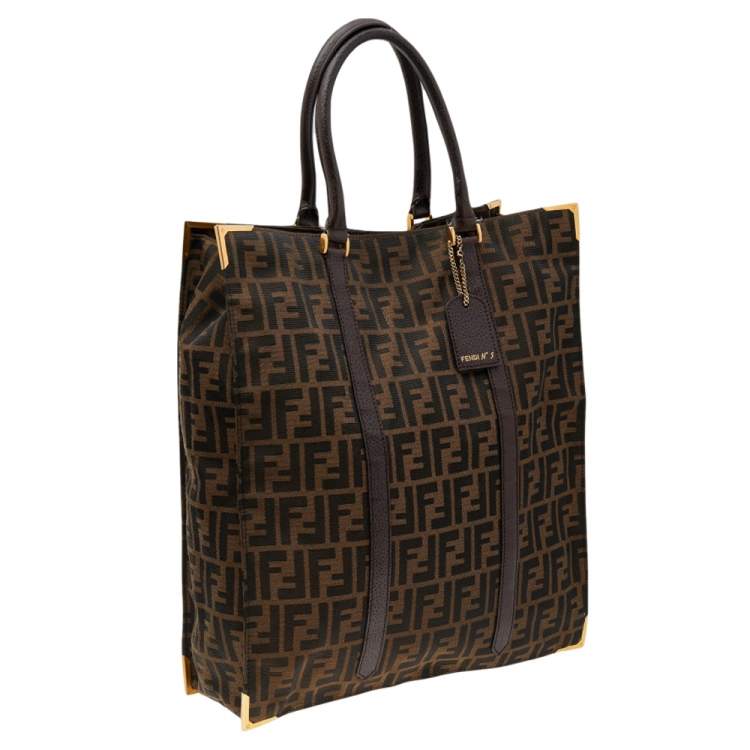 Pre Owned Fendi Tobacco Zucca Canvas and Leather Classico No. 5 Vertical Tote