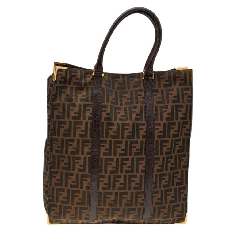Pre Owned Fendi Tobacco Zucca Canvas and Leather Classico No. 5 Vertical Tote