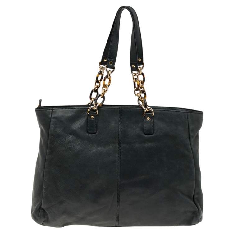 Pre Owned Fendi Black Iridescent Leather Chain Tote