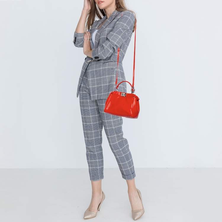 Pre Owned Fendi Orange Leather Mini Peekaboo Top Handle Bag