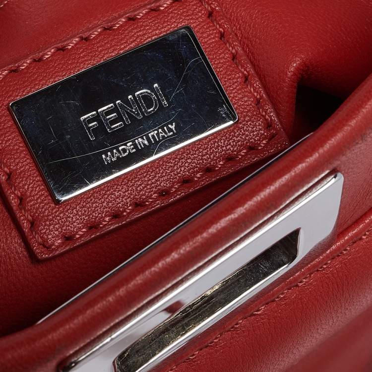 Pre Owned Fendi Orange Leather Mini Peekaboo Top Handle Bag
