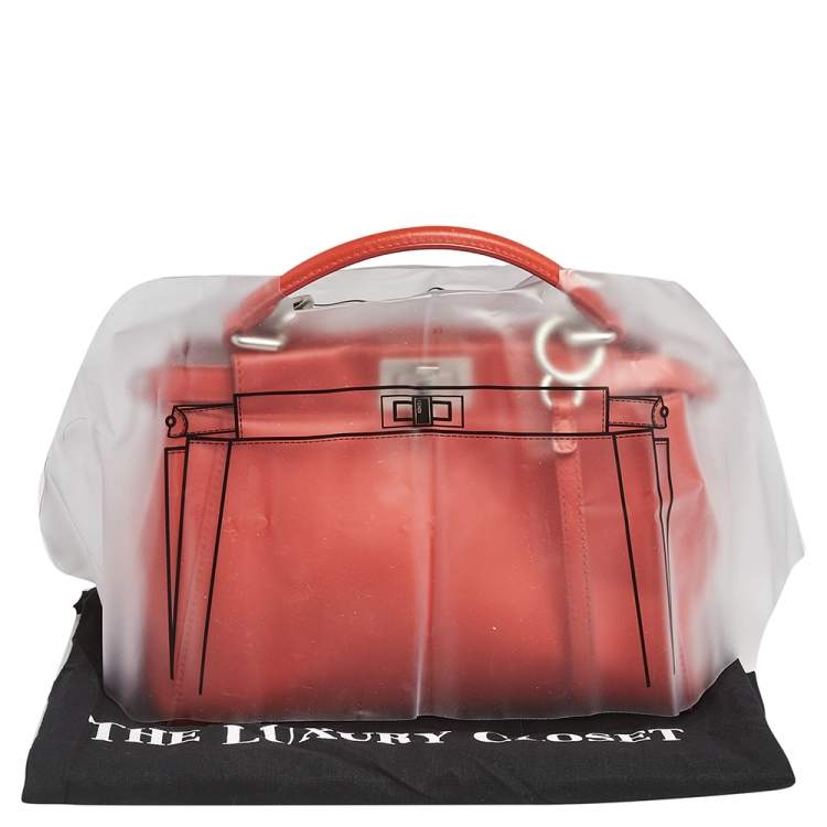 Pre Owned Fendi Orange Leather Mini Peekaboo Top Handle Bag