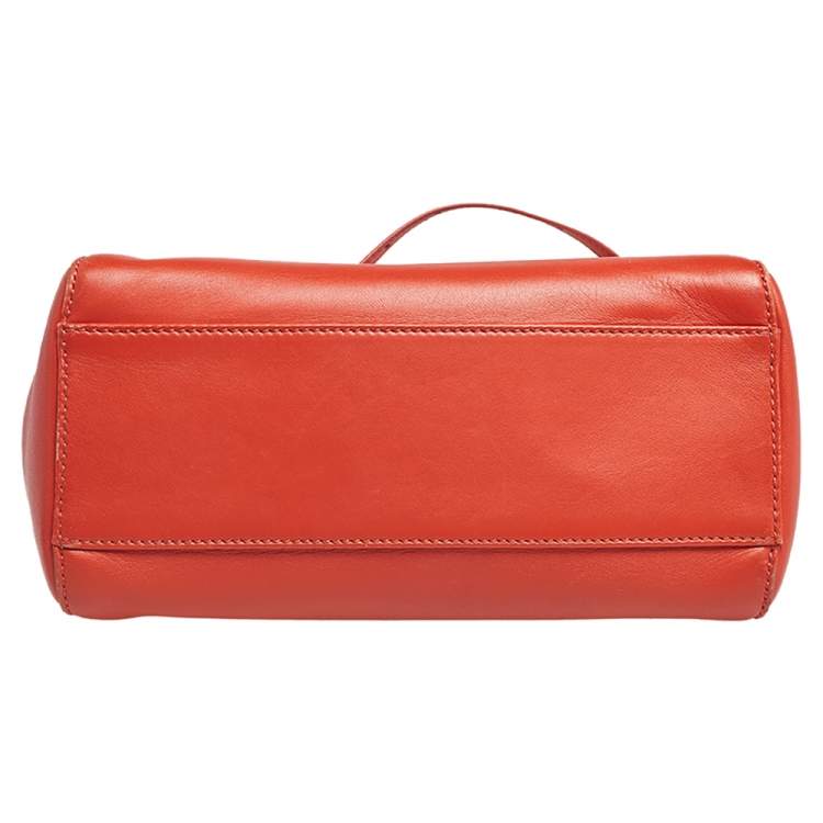 Pre Owned Fendi Orange Leather Mini Peekaboo Top Handle Bag