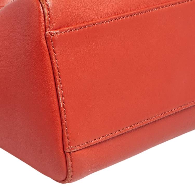 Pre Owned Fendi Orange Leather Mini Peekaboo Top Handle Bag