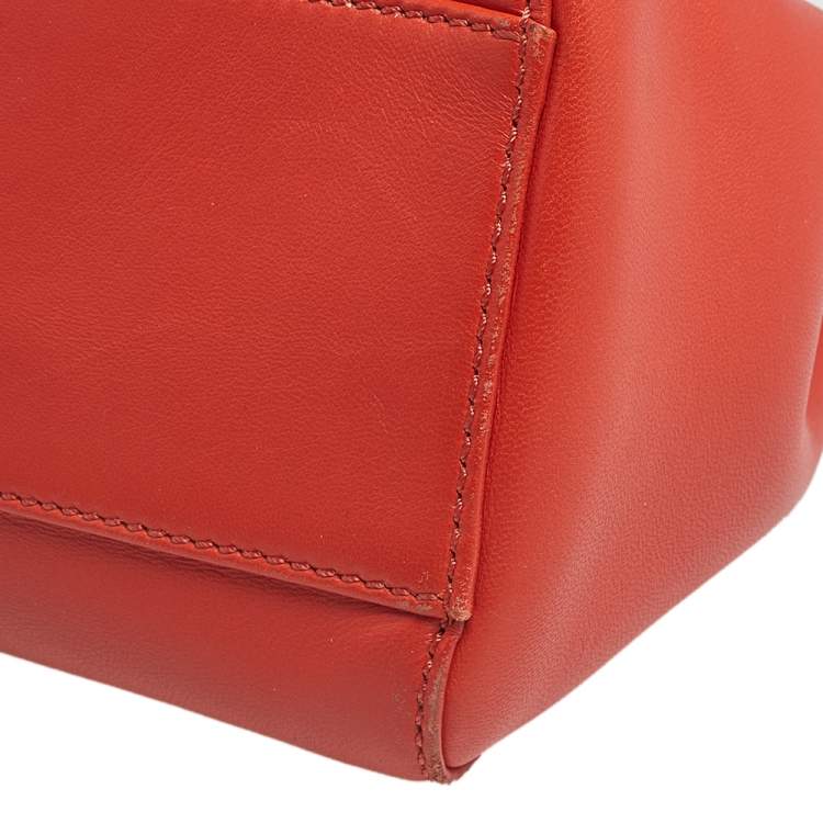 Pre Owned Fendi Orange Leather Mini Peekaboo Top Handle Bag