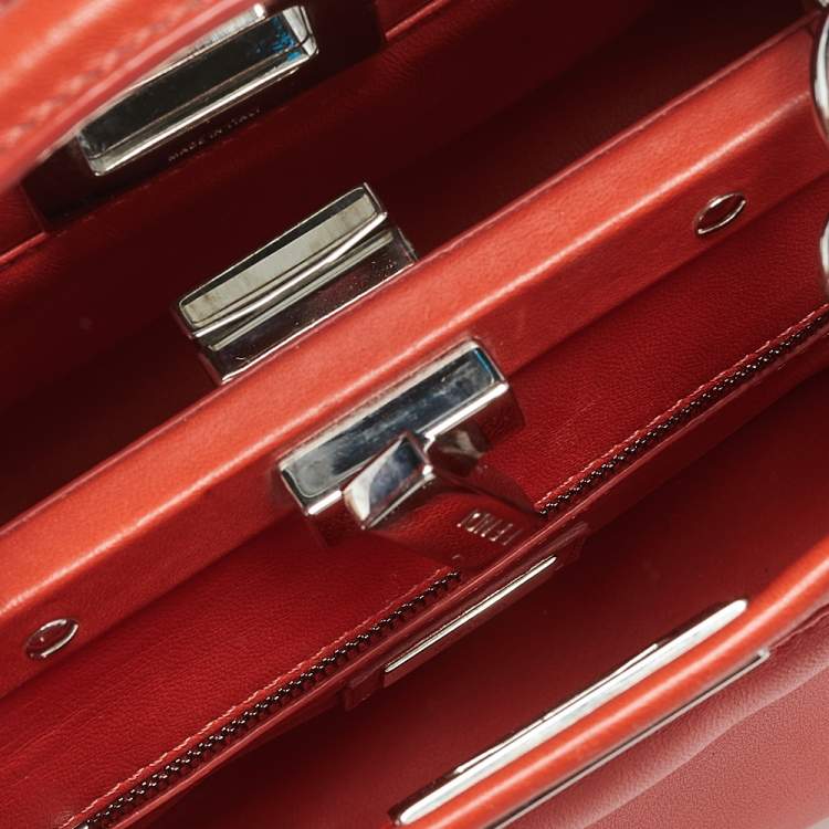 Pre Owned Fendi Orange Leather Mini Peekaboo Top Handle Bag