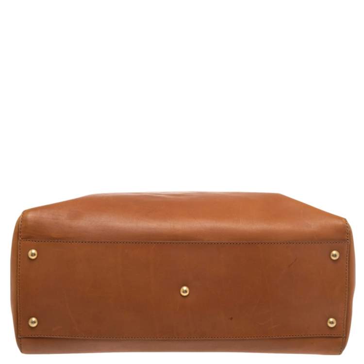 Pre Owned Fendi Tan Leather Large Peekaboo Top Handle Bag