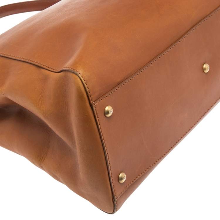 Pre Owned Fendi Tan Leather Large Peekaboo Top Handle Bag