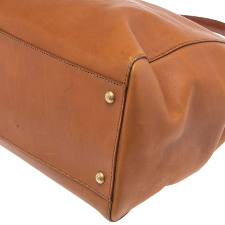 Pre Owned Fendi Tan Leather Large Peekaboo Top Handle Bag