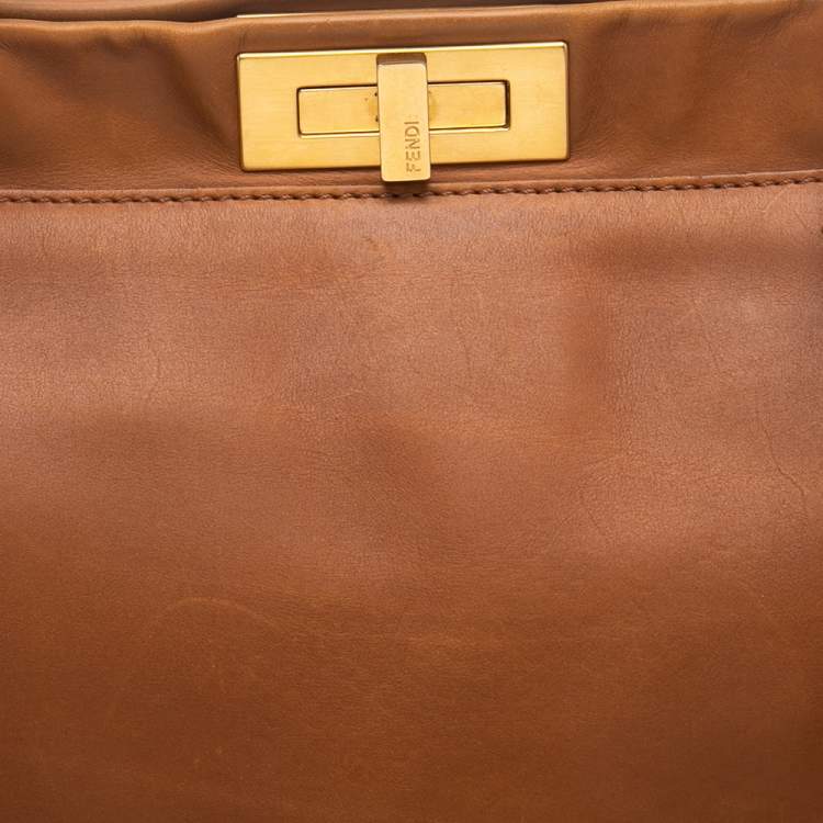 Pre Owned Fendi Tan Leather Large Peekaboo Top Handle Bag