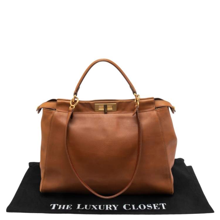 Pre Owned Fendi Tan Leather Large Peekaboo Top Handle Bag