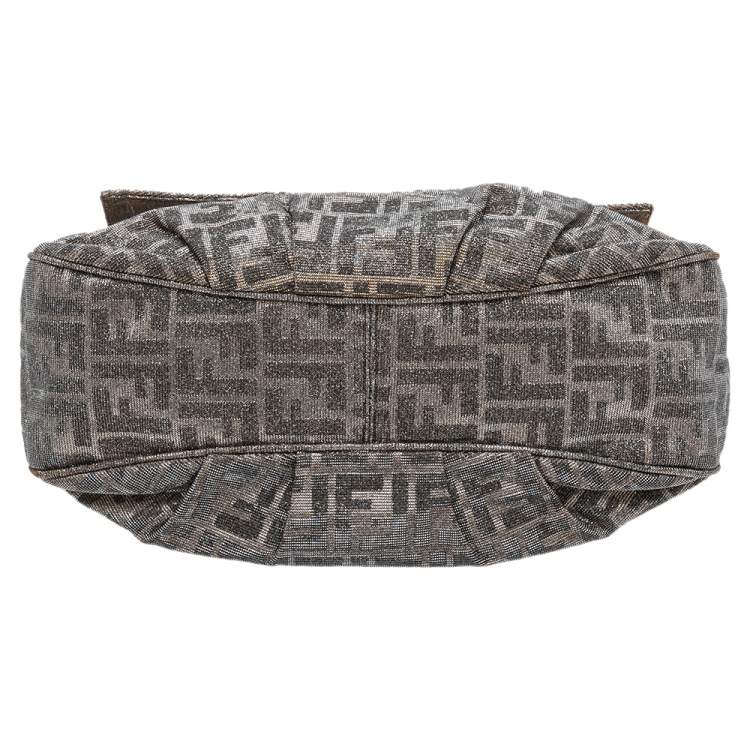 Pre Owned Fendi Gold/Silver Zucca Glitter Jacquard Fabric Mia Flap Bag