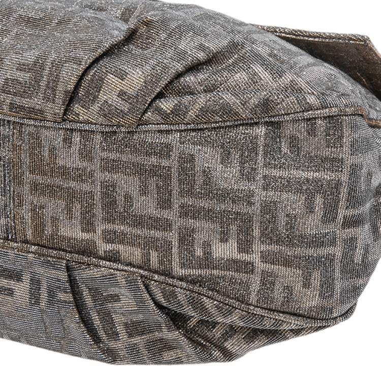 Pre Owned Fendi Gold/Silver Zucca Glitter Jacquard Fabric Mia Flap Bag