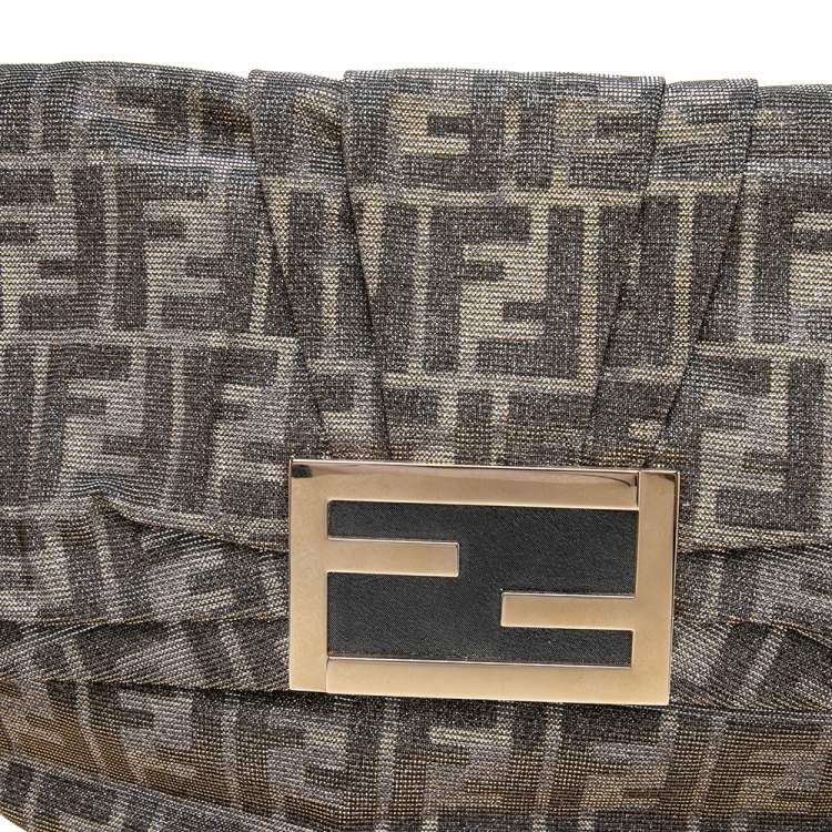 Pre Owned Fendi Gold/Silver Zucca Glitter Jacquard Fabric Mia Flap Bag