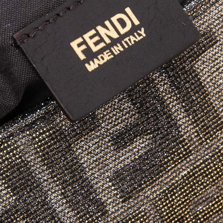 Pre Owned Fendi Gold/Silver Zucca Glitter Jacquard Fabric Mia Flap Bag