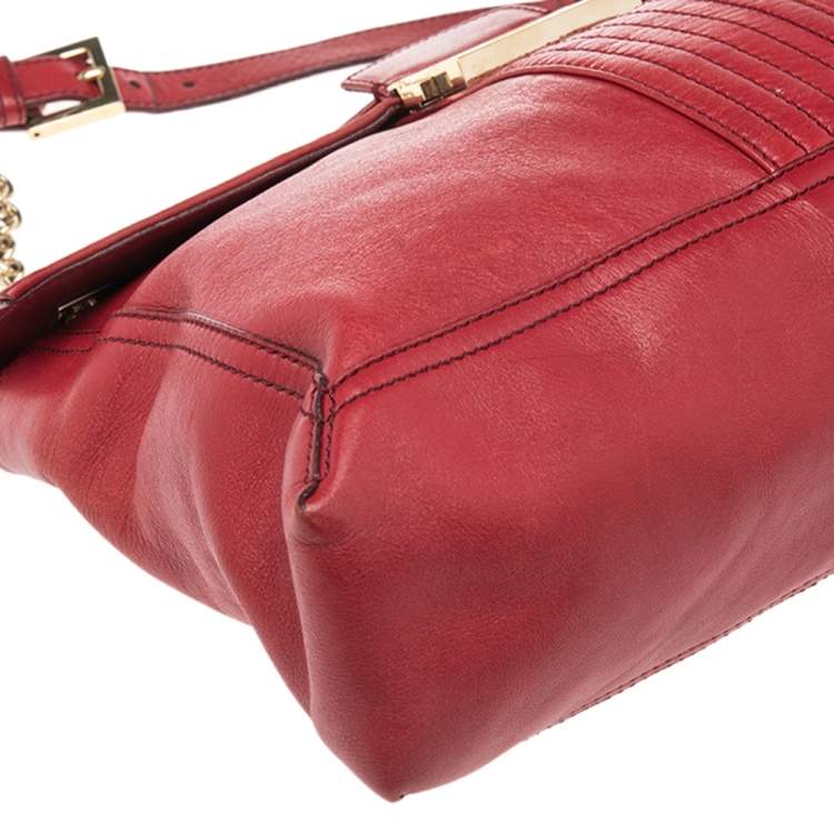 Pre Owned Fendi Red Leather Maxi Baguette Flap Shoulder Bag