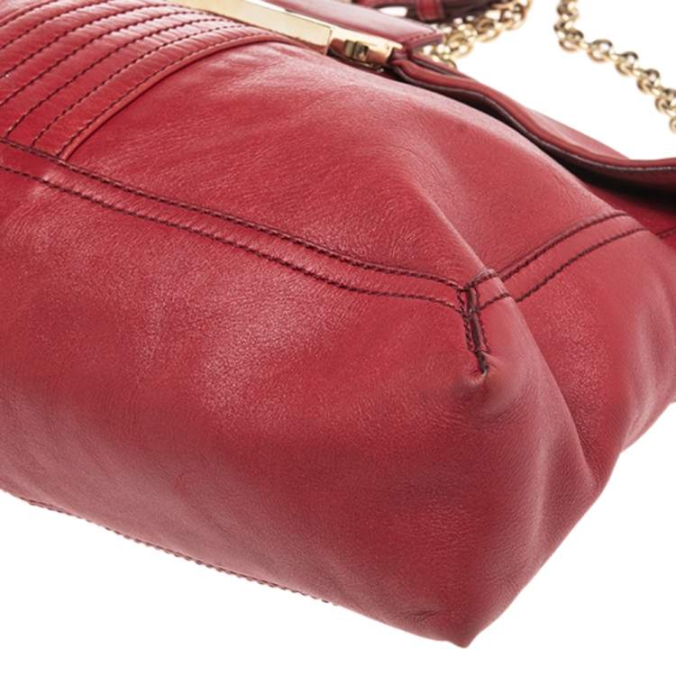 Pre Owned Fendi Red Leather Maxi Baguette Flap Shoulder Bag