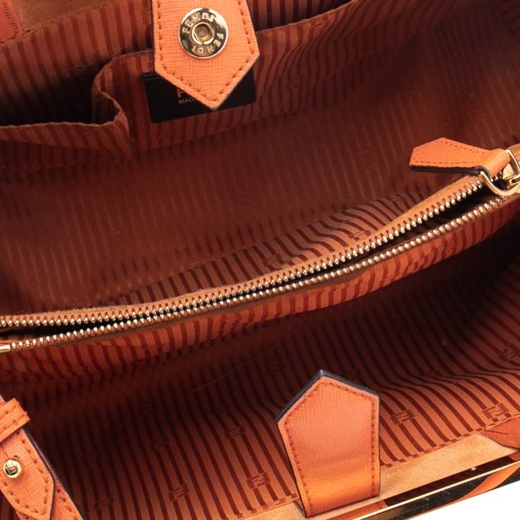 Pre Owned Fendi Two Tone Orange Leather Medium 2jours Tote
