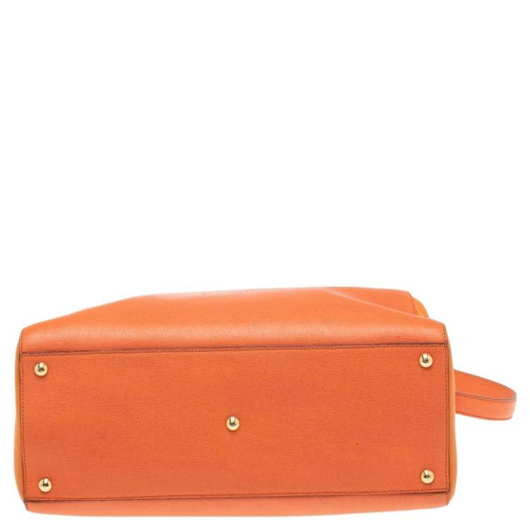 Pre Owned Fendi Two Tone Orange Leather Medium 2jours Tote
