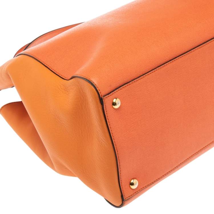 Pre Owned Fendi Two Tone Orange Leather Medium 2jours Tote