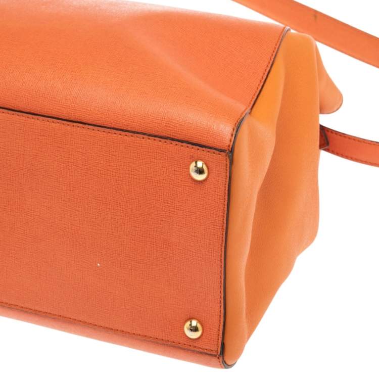 Pre Owned Fendi Two Tone Orange Leather Medium 2jours Tote