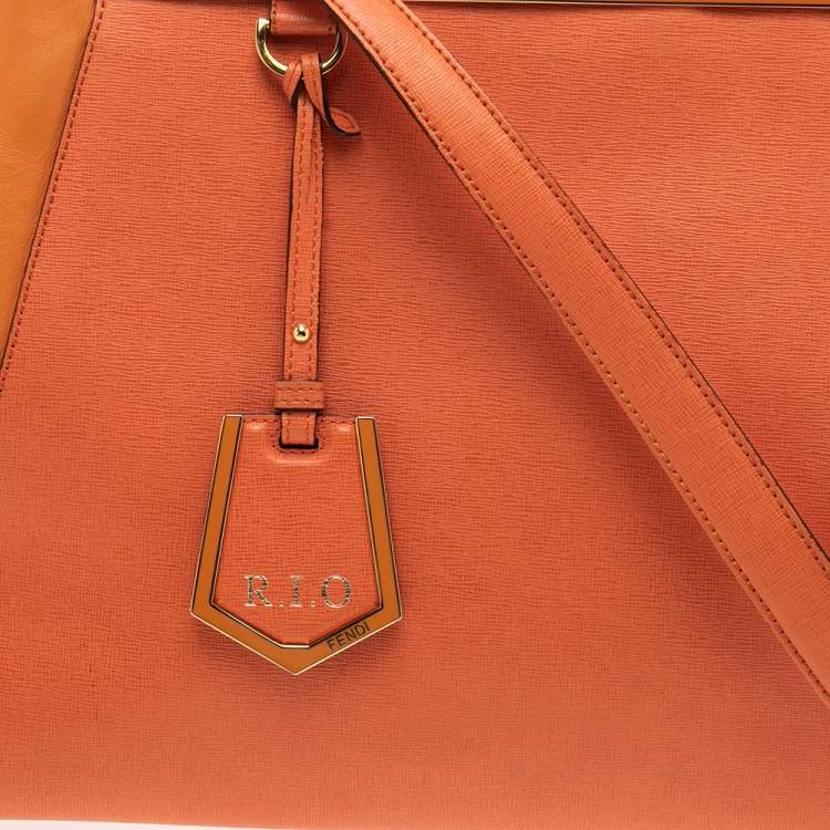 Pre Owned Fendi Two Tone Orange Leather Medium 2jours Tote