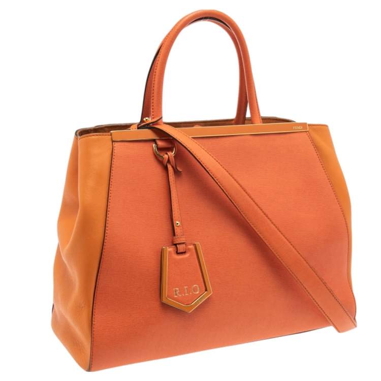 Pre Owned Fendi Two Tone Orange Leather Medium 2jours Tote