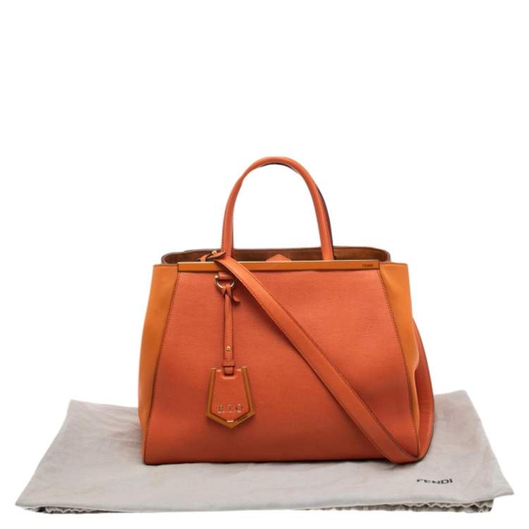 Pre Owned Fendi Two Tone Orange Leather Medium 2jours Tote