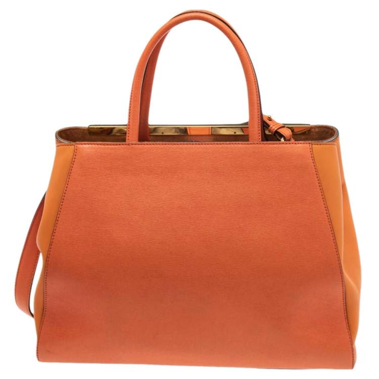 Pre Owned Fendi Two Tone Orange Leather Medium 2jours Tote