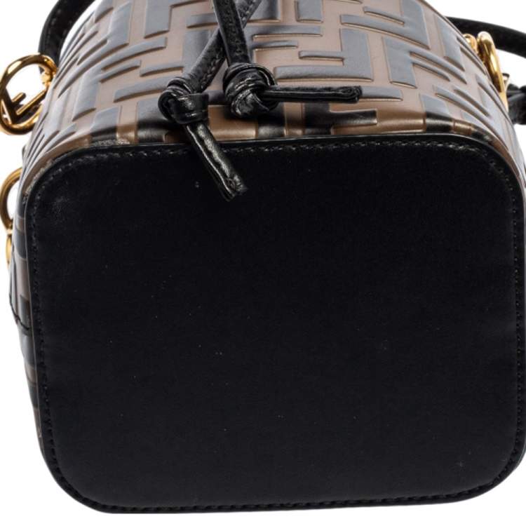 Pre Owned Fendi Brown/Black Zucca Leather Mini Mon Tresor Drawstring Bucket Bag