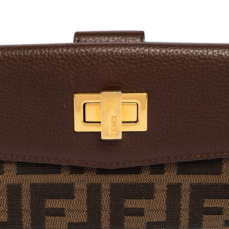 Pre Owned Fendi Tobacco Zucca Canvas and Leather Turnlock Flap Continental Wallet