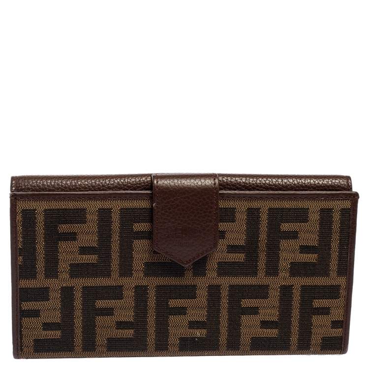 Pre Owned Fendi Tobacco Zucca Canvas and Leather Turnlock Flap Continental Wallet