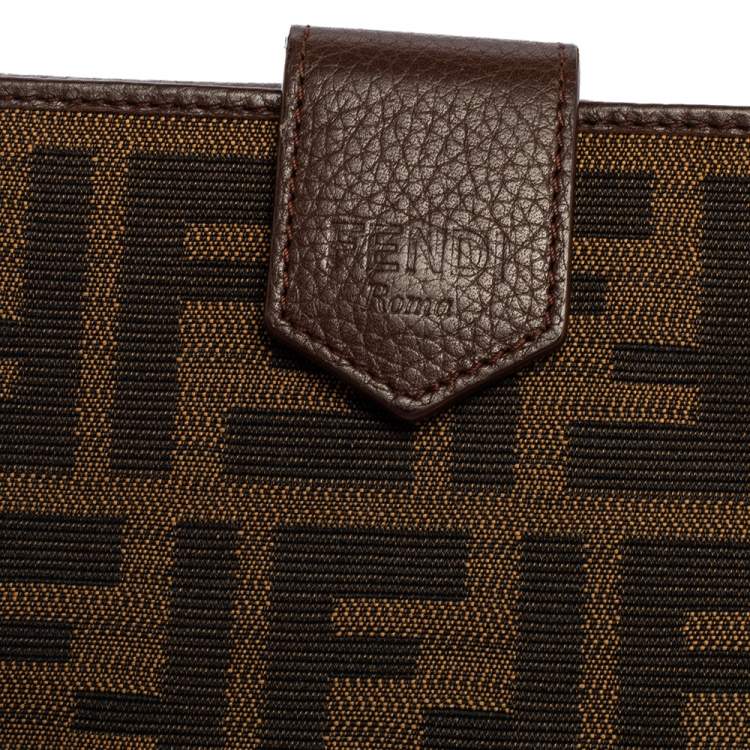 Pre Owned Fendi Tobacco Zucca Canvas and Leather Turnlock Flap Continental Wallet