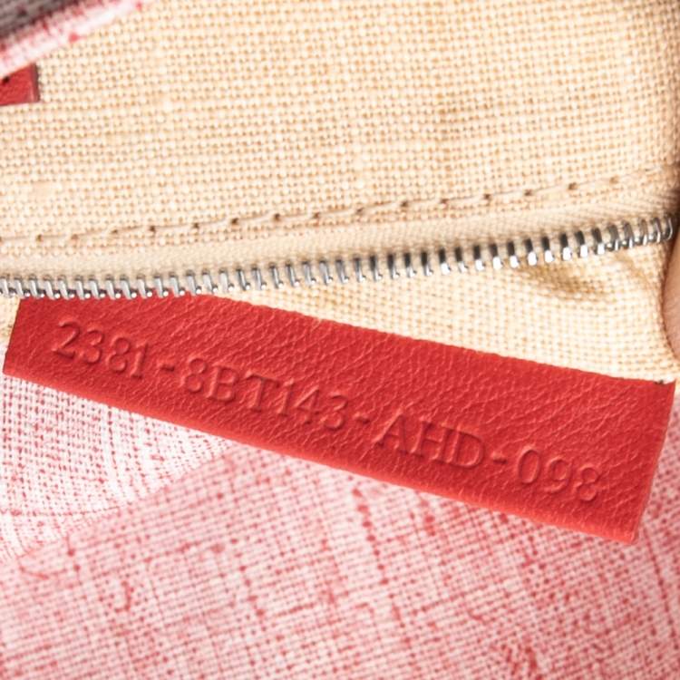Pre Owned Fendi Red/White Canvas and Leather Maxi Baguette Embellished Shoulder Bag