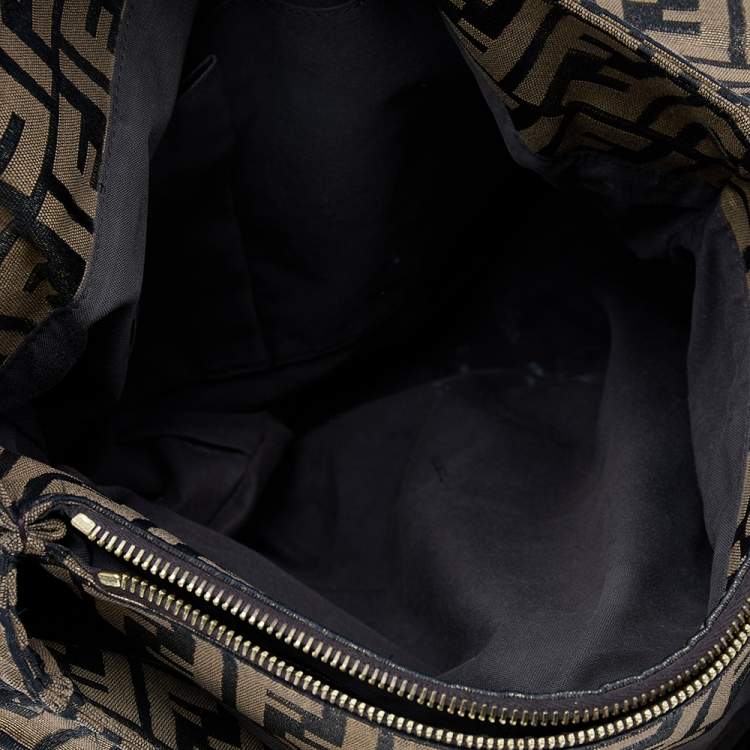 Pre Owned Fendi Tobacco Zucca Shimmer Canvas Large Mia Shoulder Bag