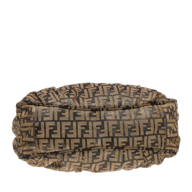 Pre Owned Fendi Tobacco Zucca Shimmer Canvas Large Mia Shoulder Bag