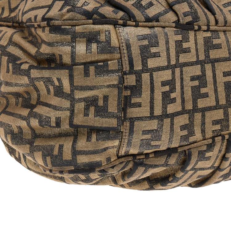 Pre Owned Fendi Tobacco Zucca Shimmer Canvas Large Mia Shoulder Bag