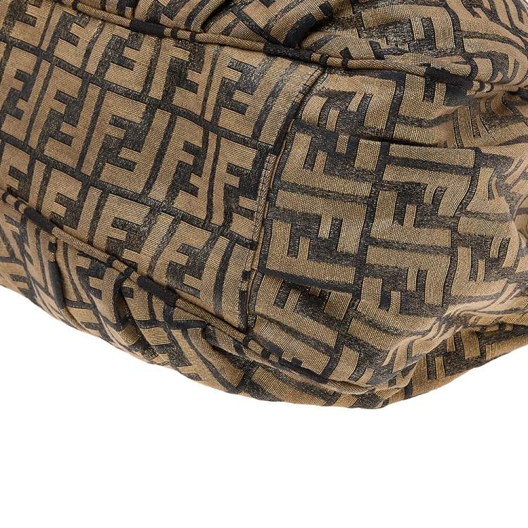 Pre Owned Fendi Tobacco Zucca Shimmer Canvas Large Mia Shoulder Bag