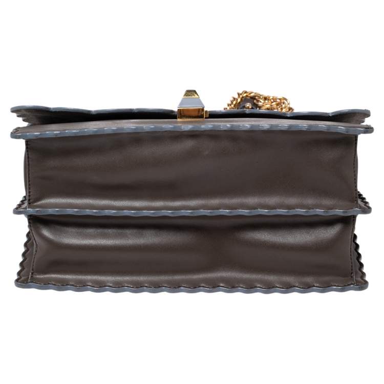 Pre Owned Fendi Light Brown Leather Kan I Scalloped Top Handle Bag