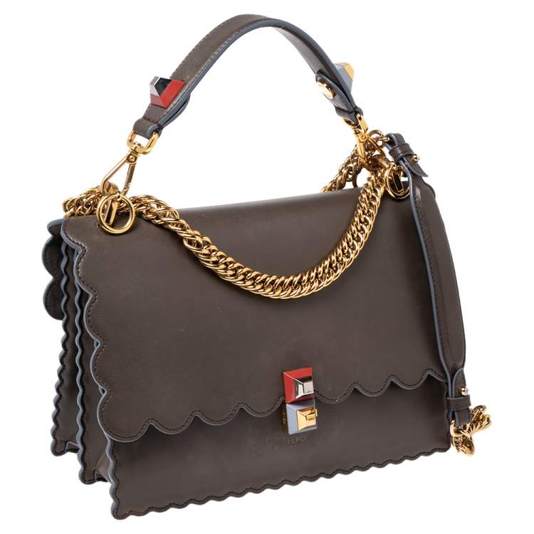 Pre Owned Fendi Light Brown Leather Kan I Scalloped Top Handle Bag
