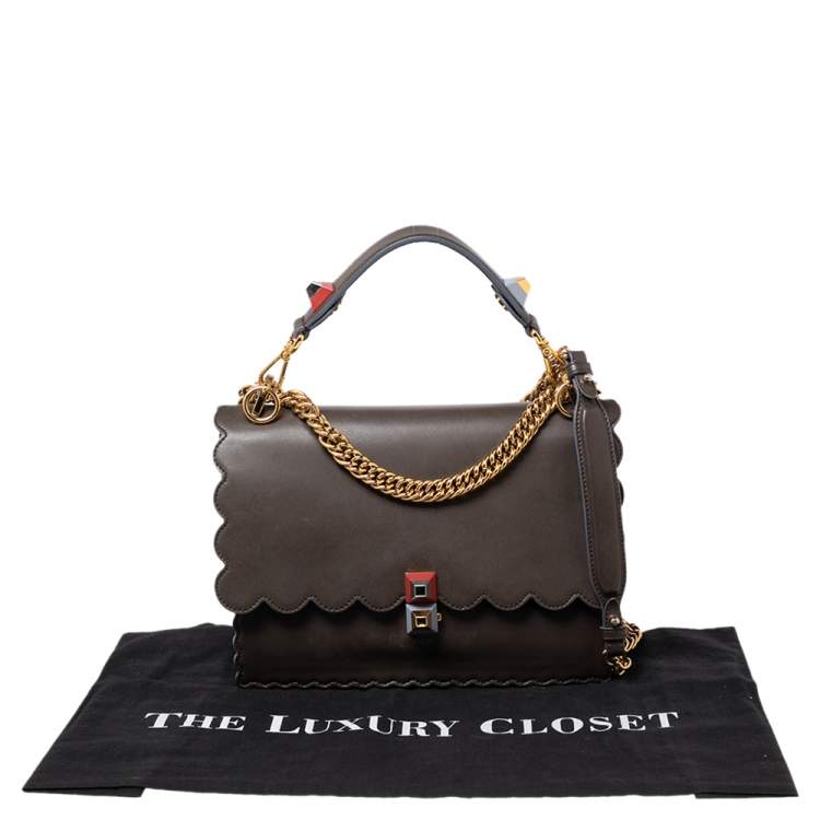 Pre Owned Fendi Light Brown Leather Kan I Scalloped Top Handle Bag