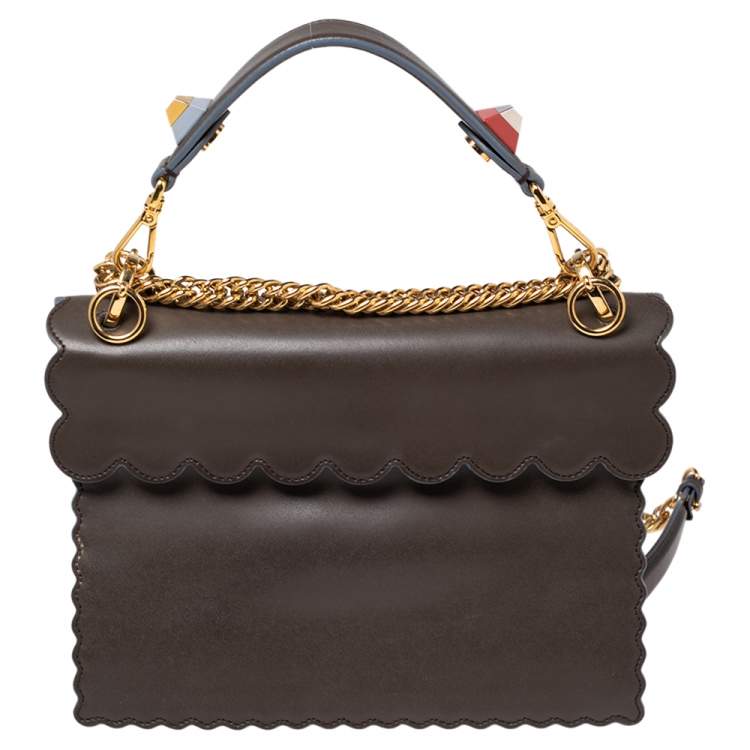 Pre Owned Fendi Light Brown Leather Kan I Scalloped Top Handle Bag