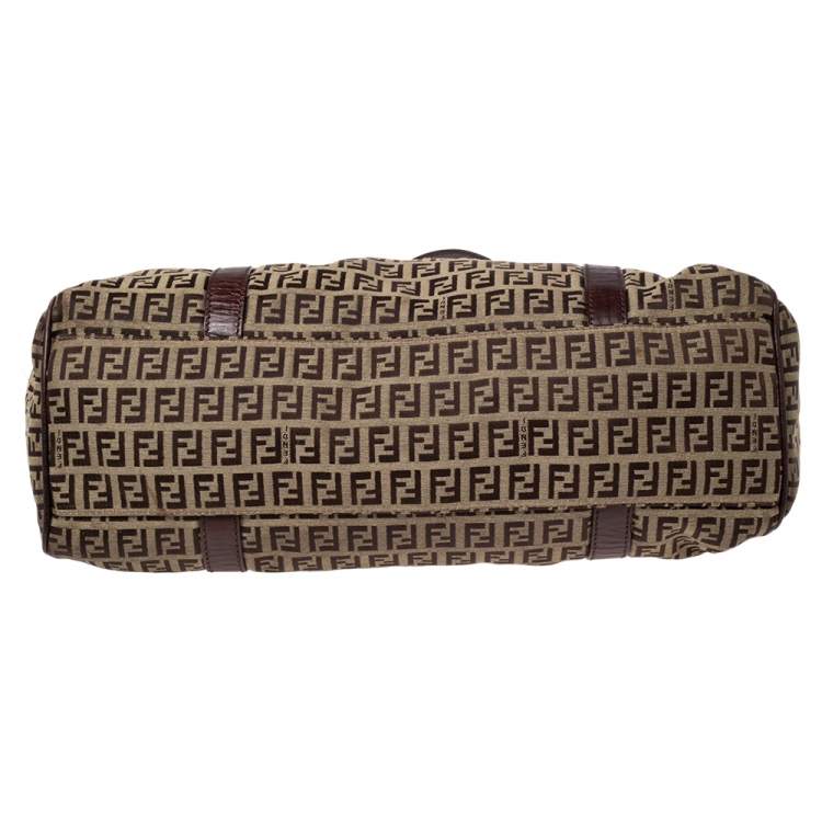 Pre Owned Fendi Tobacco Zuchhino Canvas and Leather FF Flap Satchel
