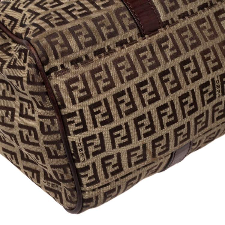 Pre Owned Fendi Tobacco Zuchhino Canvas and Leather FF Flap Satchel